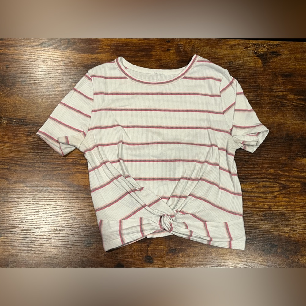 White Cropped Shirt w/ Pink Stripes
